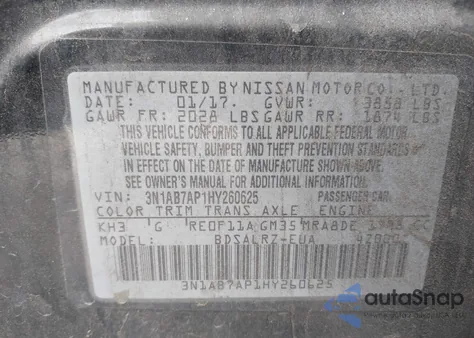 2017 Nissan Sentra Sr z USA, uszkodzony, nr VIN 3N1AB7AP1HY260625